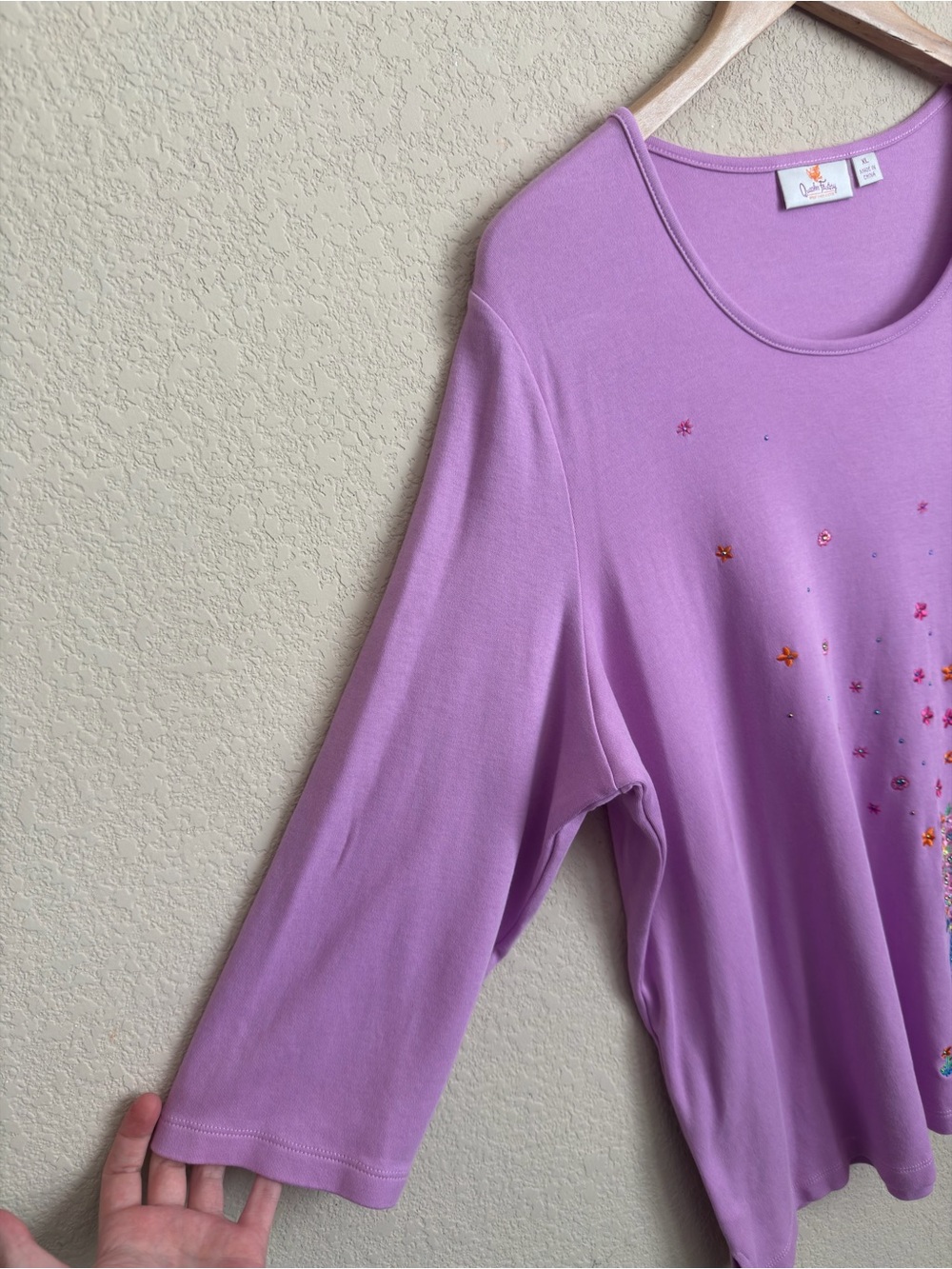 Quacker Factory Botanical Bicycle Embroidered Rhinestone Top XL Purple Whimsical - Picture 5 of 16